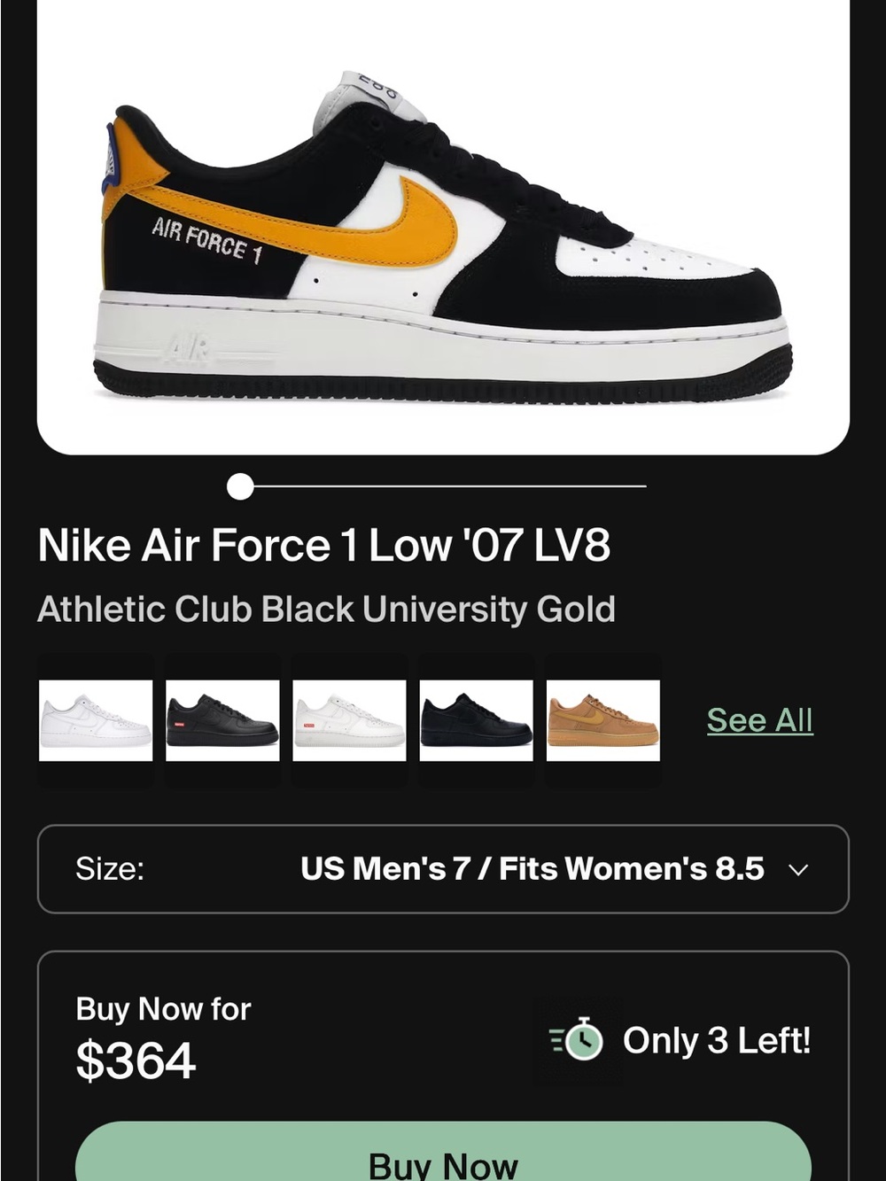 Nike Air Force 1 Low '07 LV8 - Black, White & University Gold - Picture 3 of 3